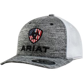 ARIAT Men's Black Stripes Snapback Flexfit Shield Logo Cap in Kuwait
