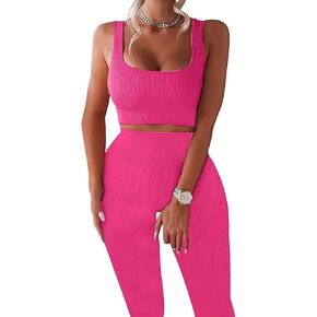 YESDOO Women's Workout Outfits Ribbed Tank 2 Piece Seamless High Waist Gym Outfit Yoga Shorts Leggings Sets in Saudi Arabia