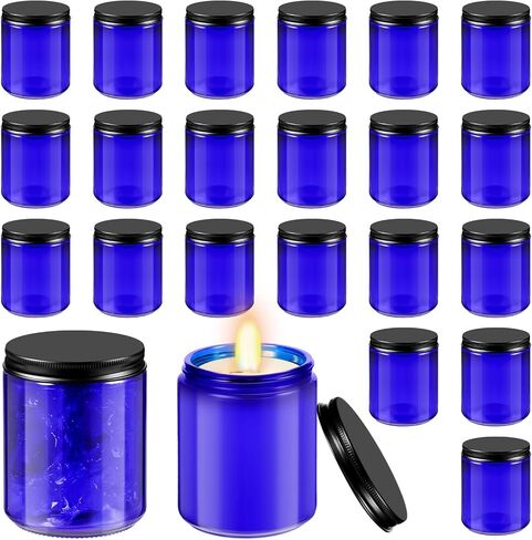 Lallisa 48 Pcs 8 oz Amber Glass Jars with Black Lids Round Glass Cosmetic Jars with Lids Empty Amber Candle Jars Refillable Food Storage Containers Canning Jar for Spice Powder Liquid Sample Makeup in Kuwait