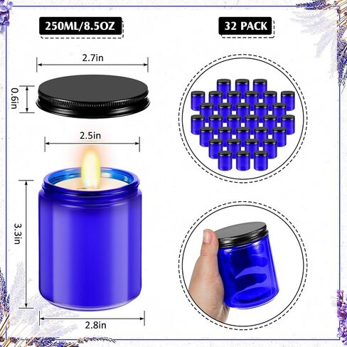 Lallisa 48 Pcs 8 oz Amber Glass Jars with Black Lids Round Glass Cosmetic Jars with Lids Empty Amber Candle Jars Refillable Food Storage Containers Canning Jar for Spice Powder Liquid Sample Makeup in Kuwait