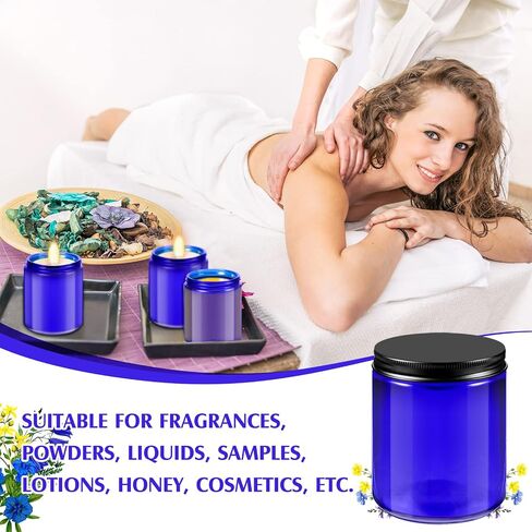 Lallisa 48 Pcs 8 oz Amber Glass Jars with Black Lids Round Glass Cosmetic Jars with Lids Empty Amber Candle Jars Refillable Food Storage Containers Canning Jar for Spice Powder Liquid Sample Makeup in Kuwait