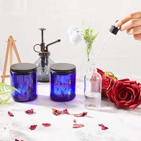 Lallisa 48 Pcs 8 oz Amber Glass Jars with Black Lids Round Glass Cosmetic Jars with Lids Empty Amber Candle Jars Refillable Food Storage Containers Canning Jar for Spice Powder Liquid Sample Makeup in Kuwait