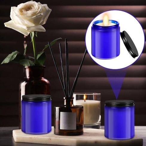 Lallisa 48 Pcs 8 oz Amber Glass Jars with Black Lids Round Glass Cosmetic Jars with Lids Empty Amber Candle Jars Refillable Food Storage Containers Canning Jar for Spice Powder Liquid Sample Makeup in Kuwait
