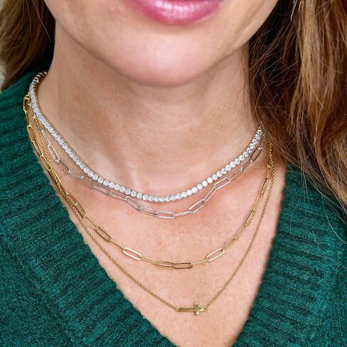 Simplex Horizontal Cross Pendant Necklace, Sterling Silver, White in Kuwait