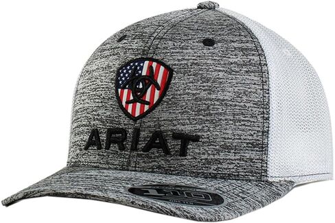 ARIAT Men's Black Stripes Snapback Flexfit Shield Logo Cap in Kuwait