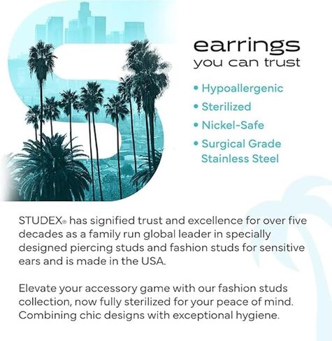 STUDEX Sensitive Cubic Zirconia Stud Earrings 4mm | Hypoallergenic and Nickel Safe for Sensitive Ears | Gold Plated Posts | High Fashion Earrings for Women and Men-PR-742-S in Kuwait