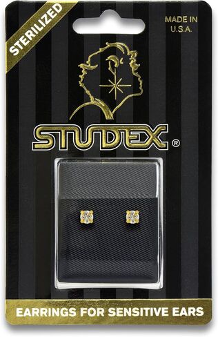 STUDEX Sensitive Cubic Zirconia Stud Earrings 4mm | Hypoallergenic and Nickel Safe for Sensitive Ears | Gold Plated Posts | High Fashion Earrings for Women and Men-PR-742-S in Kuwait
