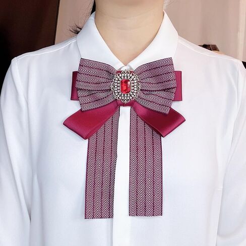 black bow brooch for women large ribbon collar pin cravat Womens bow tie rhinestone brooch pin jabot bowtie for men necktie shirt halloween decoration Garment Accessories in Kuwait