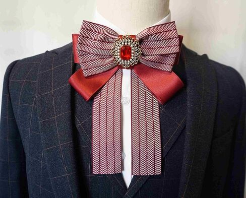 black bow brooch for women large ribbon collar pin cravat Womens bow tie rhinestone brooch pin jabot bowtie for men necktie shirt halloween decoration Garment Accessories in Kuwait