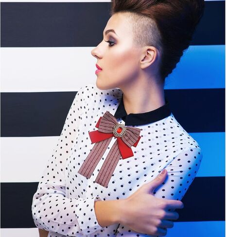 black bow brooch for women large ribbon collar pin cravat Womens bow tie rhinestone brooch pin jabot bowtie for men necktie shirt halloween decoration Garment Accessories in Kuwait