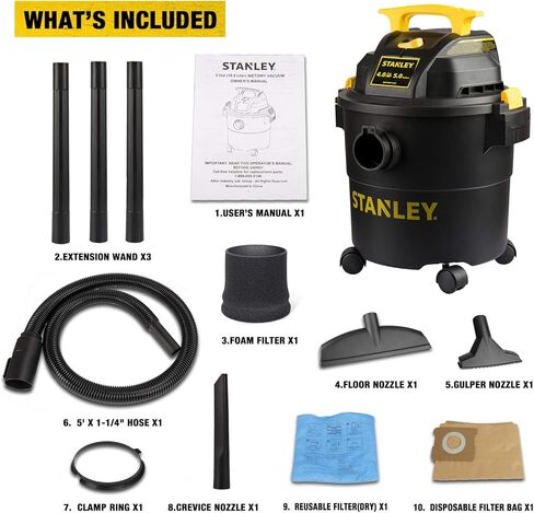 مكنسة ستانلي الرطبة/الجافة SL18191P، 10 جالون 4 حصان 16 قدم، مكنسة متجر نظيفة، مثالية للمنزل/المرآب/غرف الغسيل مع ملحقات مكنسة كهربائية، شفط قوي، سعة كبيرة، ملحقات متعددة in Kuwait