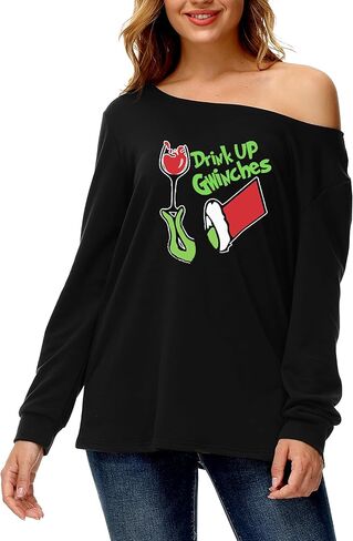Deerose Women Christmas Off Shoulder Sweatshirt Xmas Party Long Sleeve Tops in Kuwait