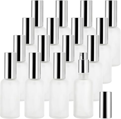 Bekith 16 Pack 50ml Glass Spray Bottles, Frosted Empty Perfume Atomizer, Refillable Fine Mist Spray for Essential Oils, Cleaning Products, Silver Sprayer in Saudi Arabia