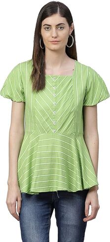 Yash Gallery Women's Tunic Top Rayon Stripe Printed Regular Summer Tops in Kuwait
