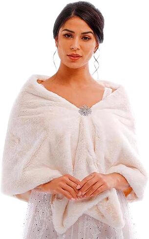 Tgirls Women's Wedding Faux Fur Shawl and Wrap Bridal Fur Stole Cape Fur Scarf for Bride and Bridesmaids in Kuwait