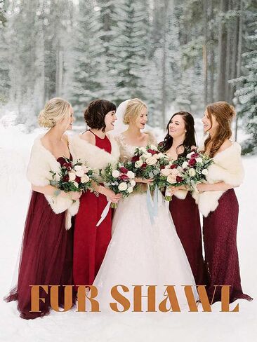 Tgirls Women's Wedding Faux Fur Shawl and Wrap Bridal Fur Stole Cape Fur Scarf for Bride and Bridesmaids in Kuwait