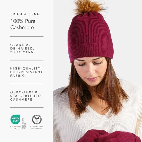 Fishers Finery Women's 100% Cashmere Pom Hat and Glove Set; with Gift Box in Saudi Arabia