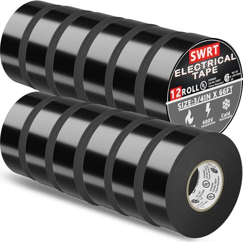 SWRT 12 Pack UL/CSA Listed High Temp Electrical Tape 7 mils -600V, 0.75 in x 66 FT Electric Tape Flame Retardant, Strong Adhesive, for Home DIY Electrical Repairs Professional Installations in Saudi Arabia