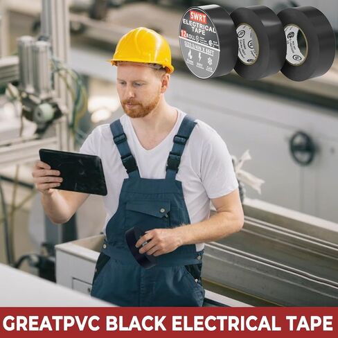 SWRT 12 Pack UL/CSA Listed High Temp Electrical Tape 7 mils -600V, 0.75 in x 66 FT Electric Tape Flame Retardant, Strong Adhesive, for Home DIY Electrical Repairs Professional Installations in Saudi Arabia