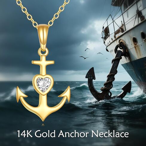 KECHO Yellow Gold Anchor Necklace 14k Gold Nautical-Themed Anchor Pendant Necklace Jewelry Gifts for Women Her Girls in Saudi Arabia