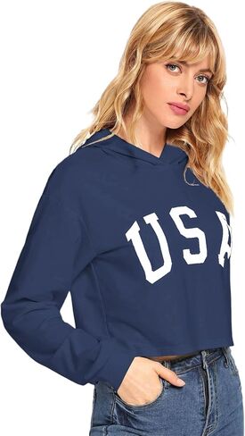 SweatyRocks Women's Casual Letter Print Long Sleeve Crop Top Sweatshirt Hoodies in Kuwait