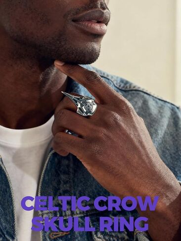 Stainless Steel Viking Raven Crow Skull Ring for Men Women Gothic Norse Protection Jewelry(with Gift Box) in Kuwait