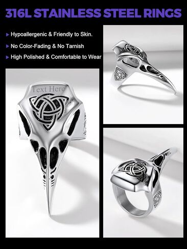 Stainless Steel Viking Raven Crow Skull Ring for Men Women Gothic Norse Protection Jewelry(with Gift Box) in Kuwait