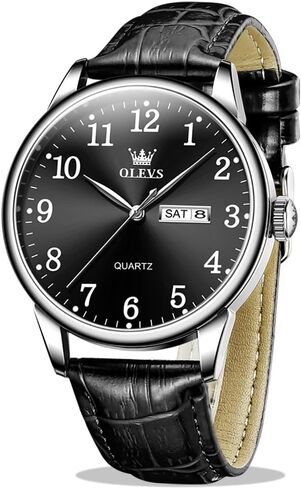 OLEVS Mens Watches, Casual Leather Watches for Men Easy to Read Quartz Number Watch with Date Waterproof Blue/Black/Silver Face Men's Wrist Watches in Saudi Arabia