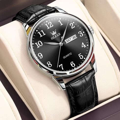 OLEVS Mens Watches, Casual Leather Watches for Men Easy to Read Quartz Number Watch with Date Waterproof Blue/Black/Silver Face Men's Wrist Watches in Saudi Arabia