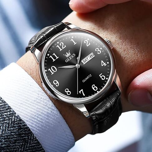 OLEVS Mens Watches, Casual Leather Watches for Men Easy to Read Quartz Number Watch with Date Waterproof Blue/Black/Silver Face Men's Wrist Watches in Saudi Arabia