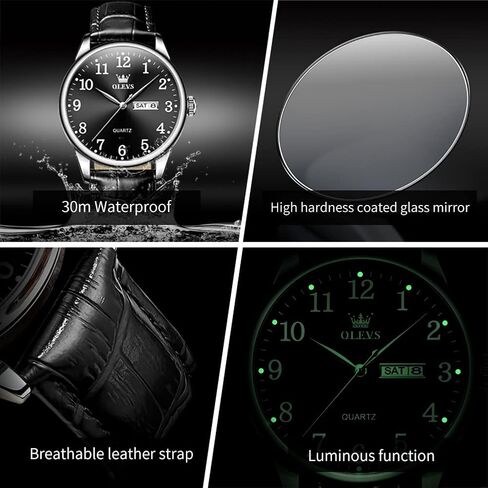 OLEVS Mens Watches, Casual Leather Watches for Men Easy to Read Quartz Number Watch with Date Waterproof Blue/Black/Silver Face Men's Wrist Watches in Saudi Arabia