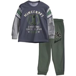 Minecraft Creeper Boys 2-Piece Jersey Set, Long Sleeve Active Mesh T-Shirt & Jogger Pants Bundle for Kids in Kuwait