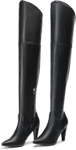 DREAM PAIRS Women's Over the Knee High Boots | 3.7" High Heels, Pointed Toe, Side Zipper, Slanted Top Opening, 4mm Latex Insole in Saudi Arabia