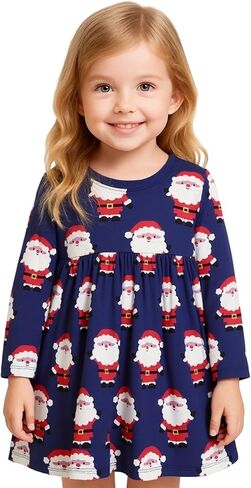 Girl Long Sleeve Dress Christmas Ruffle Rainbow Twirly Skater Midi Party Dress in Kuwait