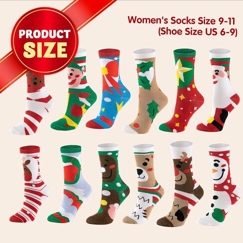 JOYIN 12 Pairs Christmas Cotton Socks, Holiday Warm Soft Socks for Winter Christmas, Holiday or Birthday Gift in Saudi Arabia