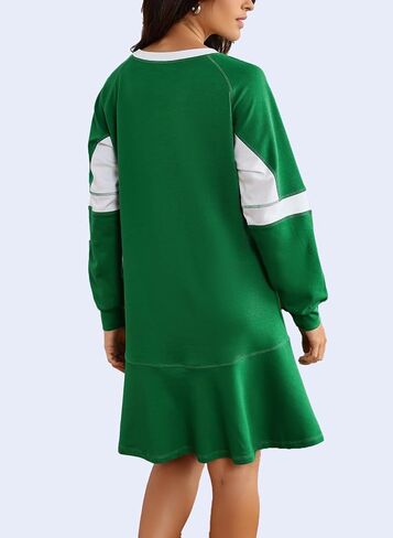 Ladyful Women's 2025 Fall Long Sleeve Mini Dress Loose Patchwork A-Line Sweatshirt Dresses Ruffle Flowy Athletic Outfits in Saudi Arabia