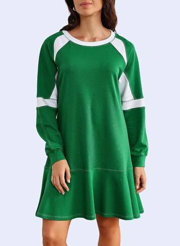 Ladyful Women's 2025 Fall Long Sleeve Mini Dress Loose Patchwork A-Line Sweatshirt Dresses Ruffle Flowy Athletic Outfits in Saudi Arabia