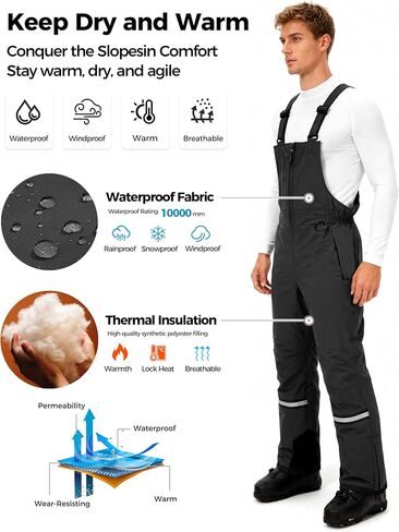 Wantdo Men's Winter Insulated Ski Pants Waterproof Snow Bibs Cargo Overalls in Kuwait