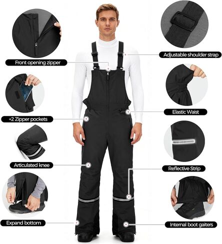 Wantdo Men's Winter Insulated Ski Pants Waterproof Snow Bibs Cargo Overalls in Kuwait
