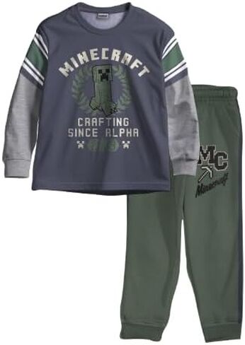 Minecraft Creeper Boys 2-Piece Jersey Set, Long Sleeve Active Mesh T-Shirt & Jogger Pants Bundle for Kids in Kuwait