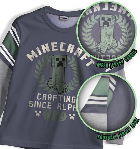 Minecraft Creeper Boys 2-Piece Jersey Set, Long Sleeve Active Mesh T-Shirt & Jogger Pants Bundle for Kids in Kuwait