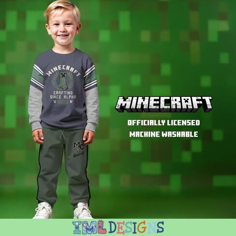 Minecraft Creeper Boys 2-Piece Jersey Set, Long Sleeve Active Mesh T-Shirt & Jogger Pants Bundle for Kids in Kuwait