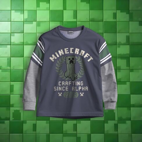 Minecraft Creeper Boys 2-Piece Jersey Set, Long Sleeve Active Mesh T-Shirt & Jogger Pants Bundle for Kids in Kuwait