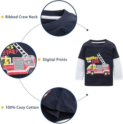Boys Long Sleeve T-Shirts Casual Cotton Shirts Graphic Active Crewneck Tee Shirts for Toddler Kids Boys 3 Pack in Kuwait