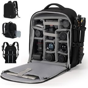 حقيبة ظهر كاميرا Cwatcun احترافية لكاميرا SLR DSLR بدون مرآة حافظة كاميرا مضادة للماء متوافقة مع ملحقات كاميرا Sony Canon Nikon وحامل ثلاثي القوائم (Ⅱ صغير أسود) in Kuwait