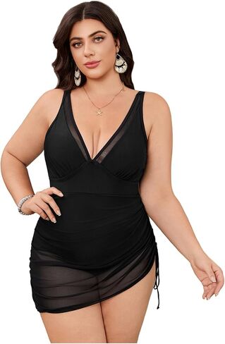 Verdusa Women's Plus Size Ruched Drawstring One Piece Swimsuit Deep V Neck Bathing Suit in Saudi Arabia
