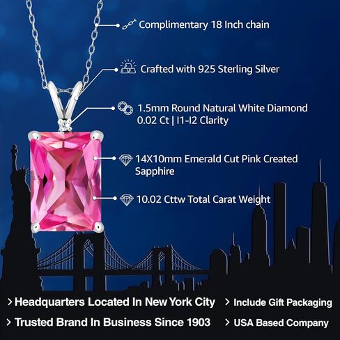 Gem Stone King 925 Sterling Silver Green Simulated Emerald and White Diamond Pendant Necklace For Women (6.52 Cttw, Emerald Cut 14X10MM, with 18 Inch Silver Chain) in Kuwait