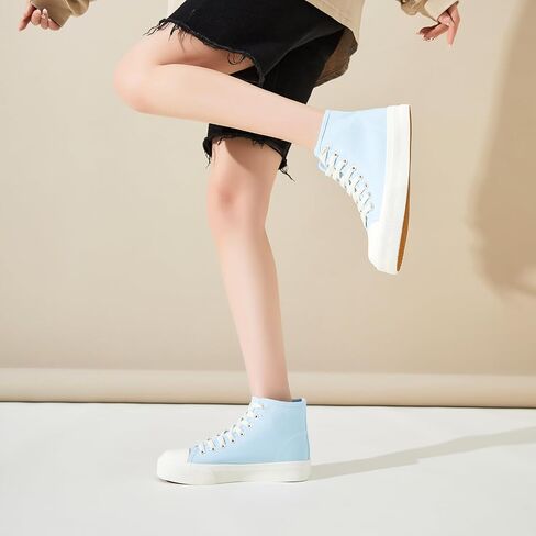 Uoidru High Top Sneakers for Women Canvas Shoes White Canvas High Tops Women Casual Shoes Lace Up Fashion Sneakers in Saudi Arabia