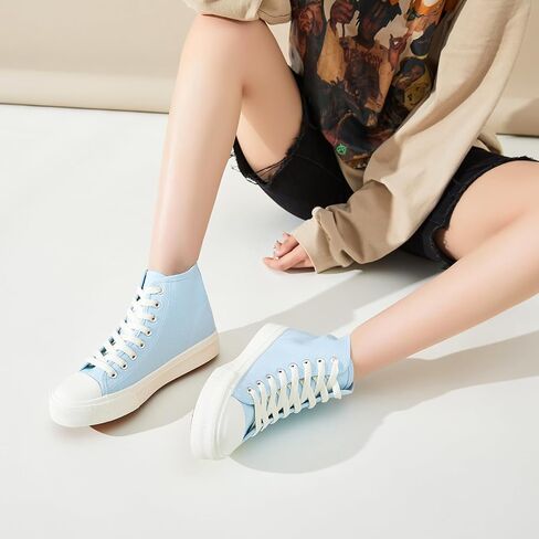 Uoidru High Top Sneakers for Women Canvas Shoes White Canvas High Tops Women Casual Shoes Lace Up Fashion Sneakers in Saudi Arabia