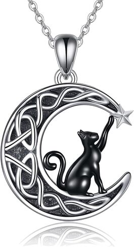 SHEAISRS Celtic Moon Black Cat Necklace for Women Abalone Tree of life Necklace Sterling Silver 2 Cat Jewelry for Women Gifts for Cat Lovers in Saudi Arabia